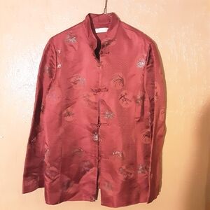 Kate Hill Womens Red Oriental Style Shirt Size Medium